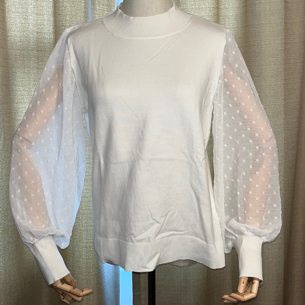 Vince Camuto Clip Dot Sleeve Sweater in Antique White NWT Ladies Medium